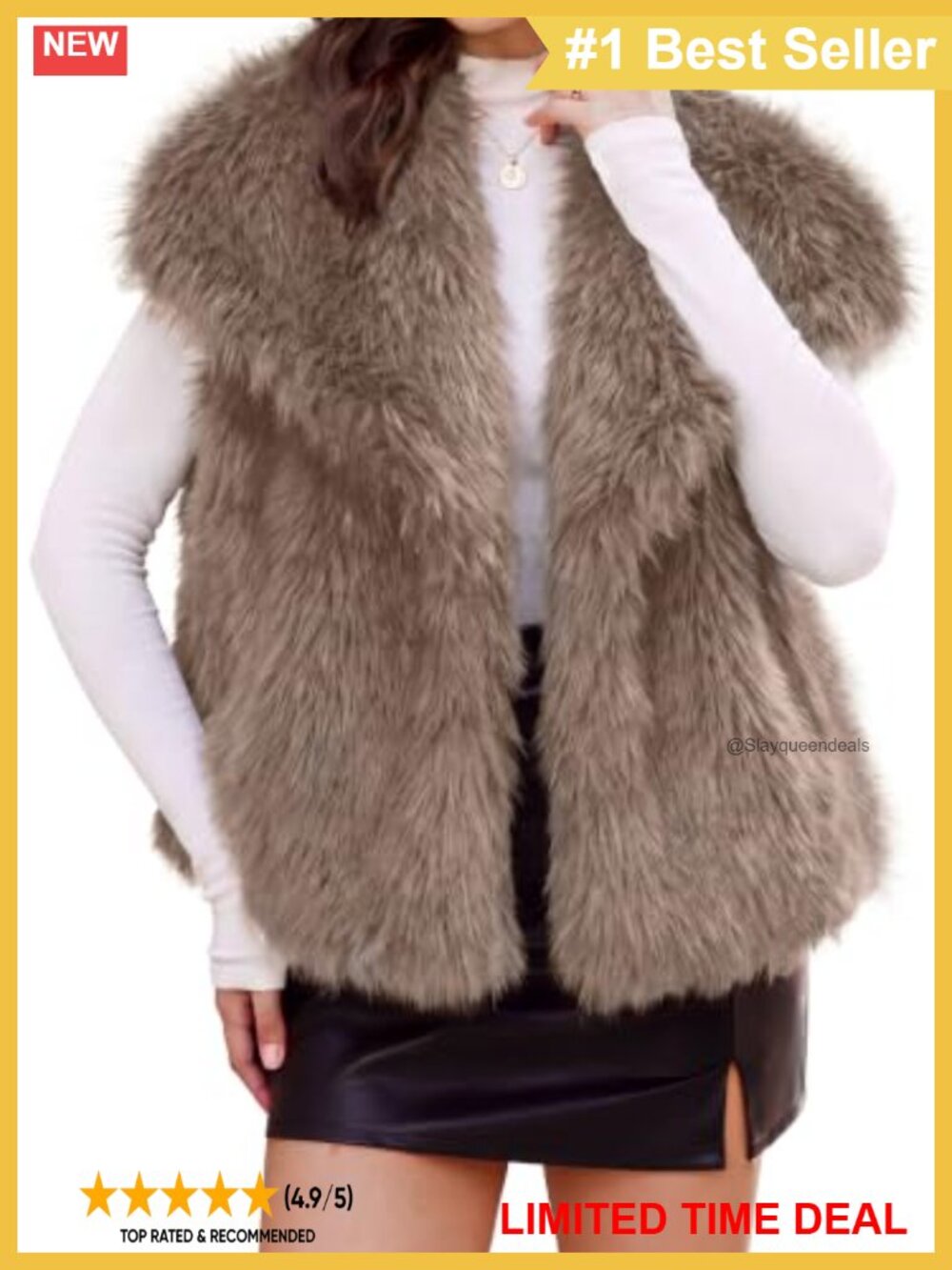Faux Fur Vest Sleeveless Snap Button Lapel Collar Winter Layering